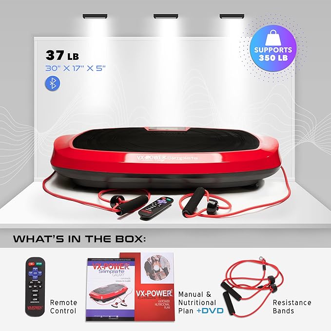 VX-Power Slimplate Galaxy - Vibration Plate Whole Body Vibration Platform Exercise Machine with Resistance Cords for Body Shaping, Cardio, Toning & Wellness, Bluetooth Speakers
