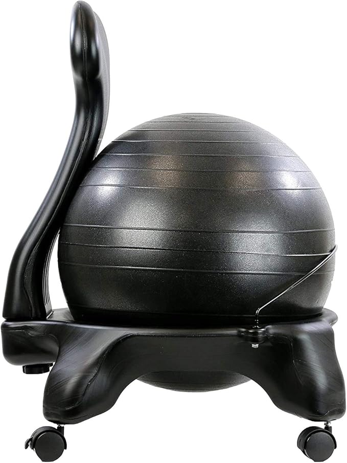 CANDO Ball Chair Inflatable Ergonomic Active Seating Exercise Ball Chair with Air Pump for Home, Office, and Classroom,Black, 22"