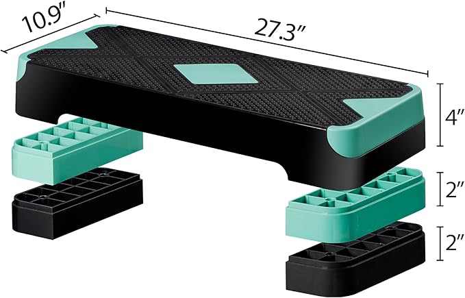 HomGarden Adjustable Workout Aerobic Stepper in Fitness & Exercise Step Platform Trainer Stepper w/Risers Adjust 4"-6''-8''