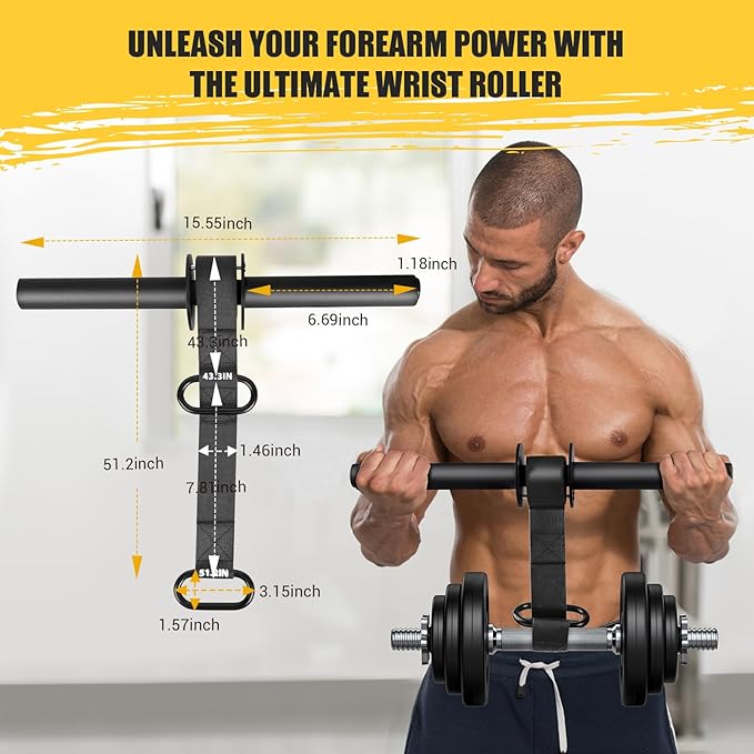 Forearm Strengthener and Wrist Roller, 43.3 in Or 51.2 in Ultra-Strong Nylon Webbing Wrist & Forearm Blaster with Quick Locking Mechanism, Durable Anti-Slip Grip Handles for Forearm Strength Training