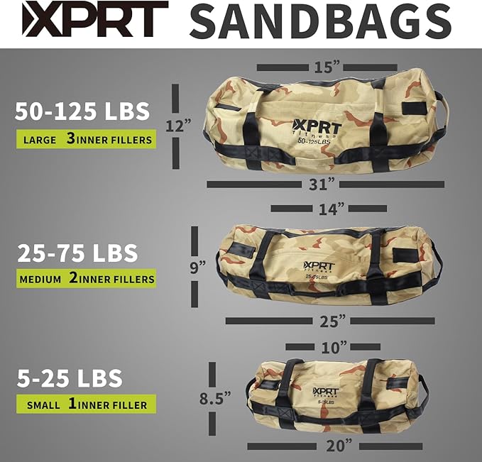 XPRT Fitness Workout Sandbag for Heavy Duty Workout Cross Training 7 Multi-positional Handles - Color Army Green/Black/Camo