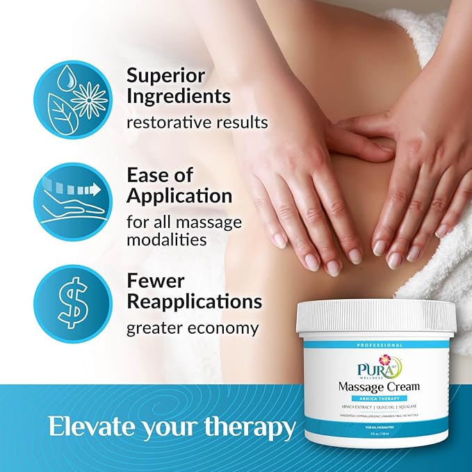 Arnica Therapy 4 Fl oz Massage Cream, Arnica Extract, Professional, Massage Therapy, Deep Tissue, Unscented, Hypoallergenic, Natural Ingredients, Skin Hydrating, Moisturizing, Muscle Relief