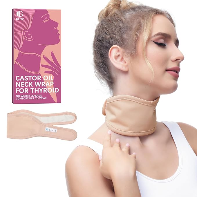 Castor Oil Pack for Thyroid - Organic Castor Oil Neck Wrap, Reusable, Leak-Proof Design, Less Mess, Comfort Fit, Oil Not Included (Apricot)
