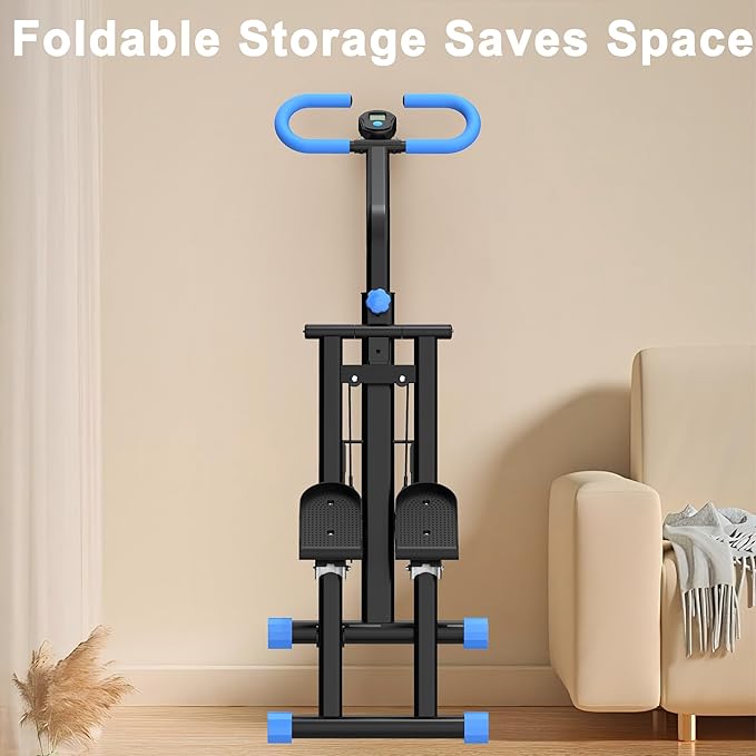 Steppers for Exercise at Home, Foldable Climber Exercise Stair Stepper, Easy to Store, 265 LBS Maximum Capacity, Full Body Fitness Equipment Ab Workout Machine w/Adjustable Handlebar, Blue Black