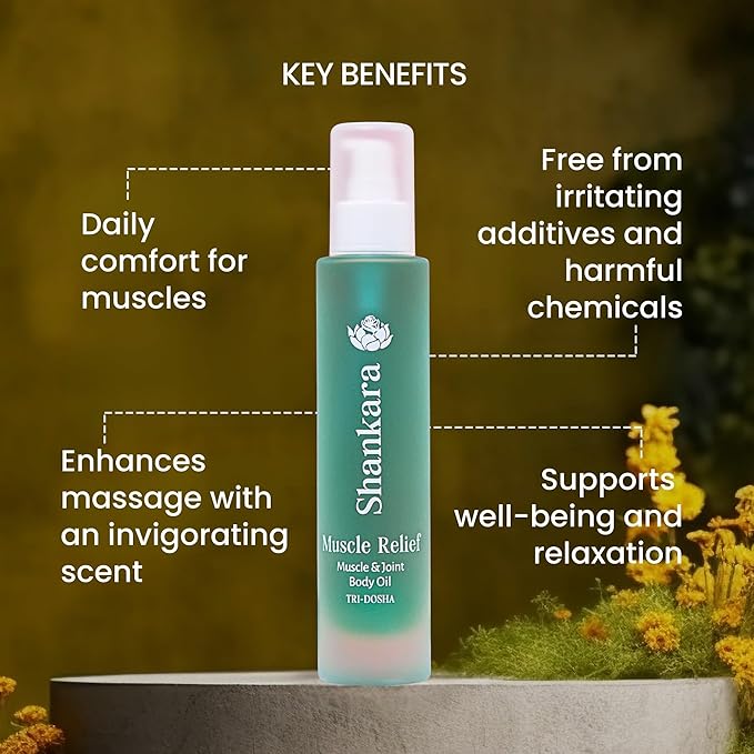 Shankara Muscle Relief Oil – Body Massage Oil for Sore Muscles and Joints with Arnica, Boswelia & Sweet Birch – Gua Sha, Ayurvedic Massage Therapy, Post Gym, Relaxation (30ml)