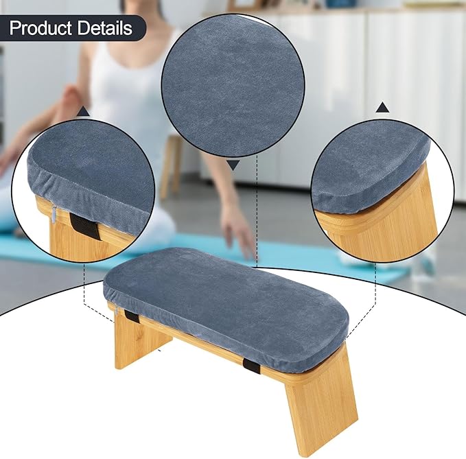 Meditation Bench Kneeling Stool Ergonomic Wood with Soft Cushion, Foldable Portable Prayer Bench, Meditation Stool 16.93x7.48x7.09inch- Gray Blue