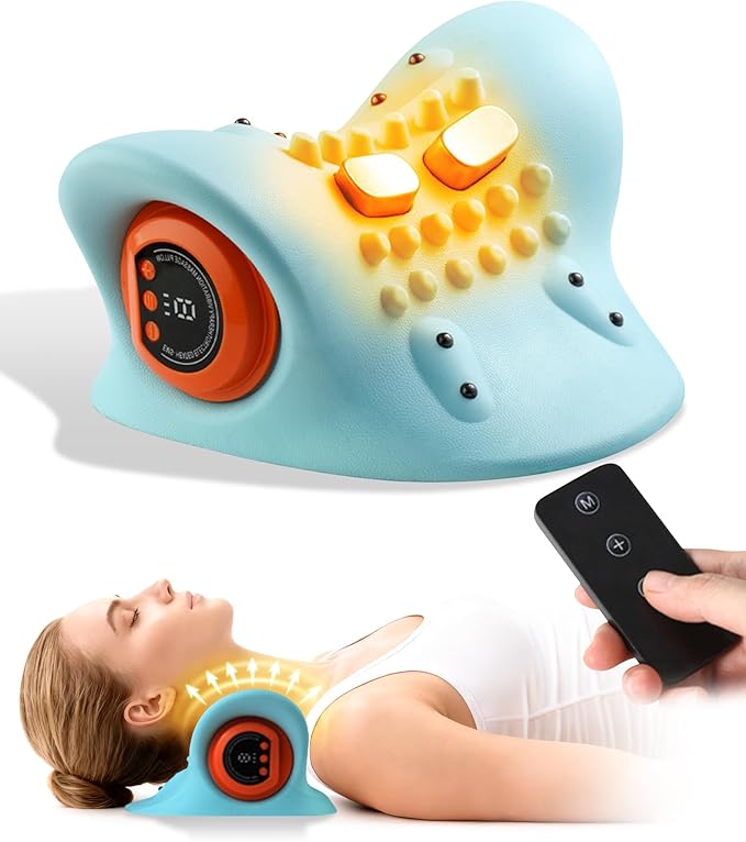 Neck Massager 2025, New Upgrade 26° Angle Neck Massager Pillow with Heat, 3 Modes and Multi-Directional Stretch, 3 in 1 Neck Stretcher Cervical Traction Device - Neck & Shoulder Relief(1PCS)
