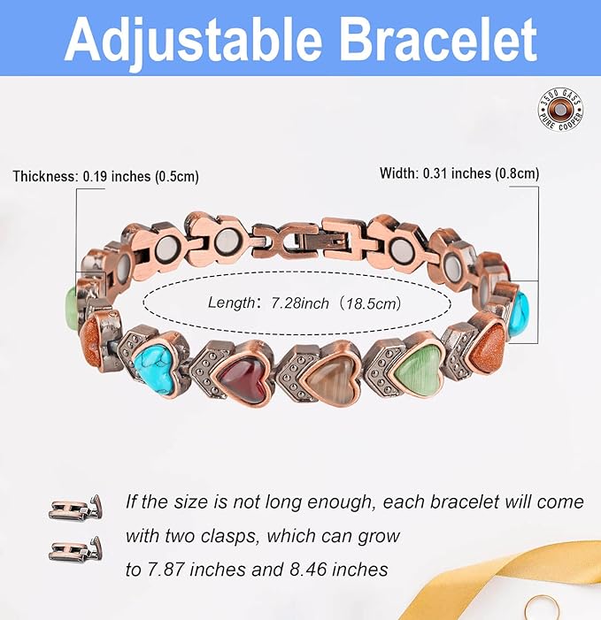 Copper Bracelet for Women, Magnetic Copper Bracelets, Magnetic Turquoise Copper Bracelets with Adjust Tool