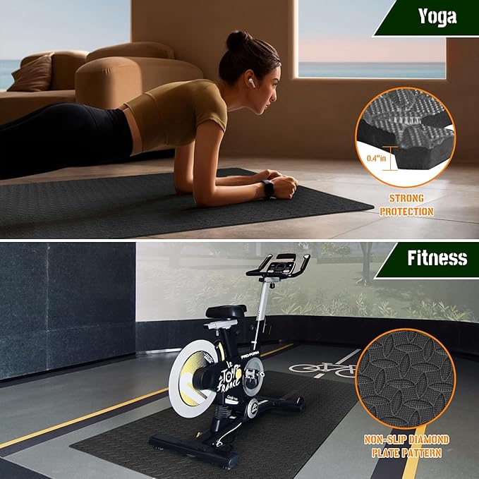 GWT Home Gym Flooring Tiles, EVA Interlocking Puzzle Exercise Mat for Workout Equipment, Floor Protection & Kids Play Area, Black Foam Tiles, 24"x24", 0.4 Inches Thick Covers 48 Sq Ft (12 Tiles)