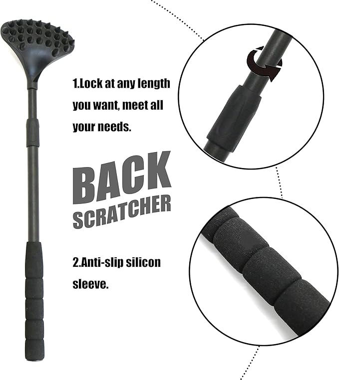 EASACE Back Scratcher for Women Men Extendable with Strong ABS Massage Head, 21inch Body Scratcher for Adults - Pets Compact - Retractable（Black）