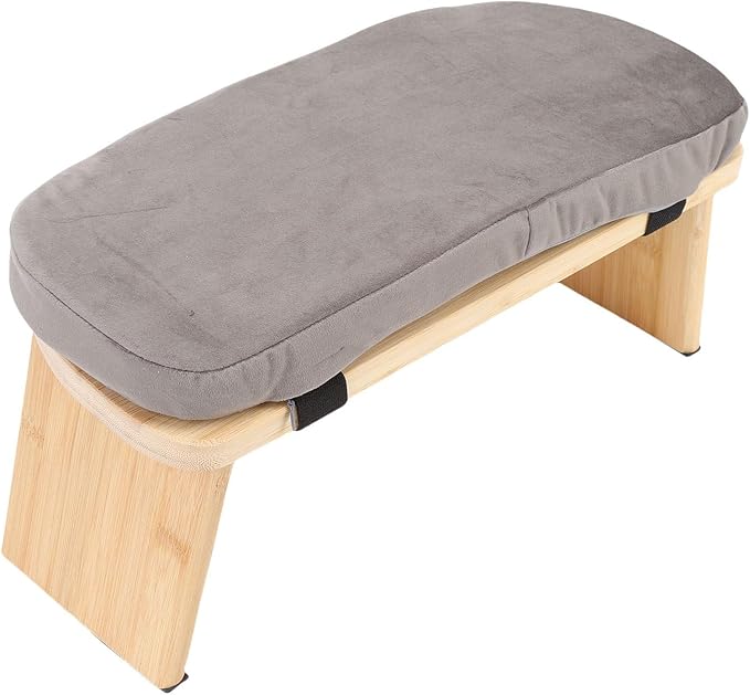 Wooden Meditation Bench, Yoga Meditation Bench, Folding Bamboo Stool with Cushion, Prayer Chair, for Home Yoga Practice (Grey)