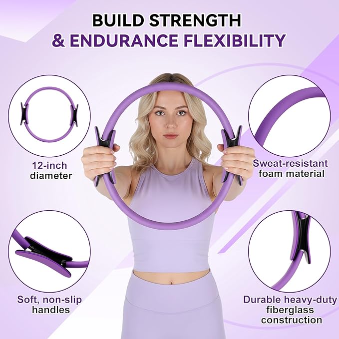 LiKiLiKi Pilates Ring and Ball Set, Home Pilates Equipment for Women with Resistance Bands, 12'' Magic Circle, 9.8'' Ball, for Strength, Toning and Flexibility, Fitness Essentials Starter Accessories