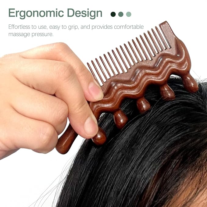 Wooden Massage Comb - Scalp, Neck, and Leg Acupressure Tool - Manual Head Massager for Men and Women