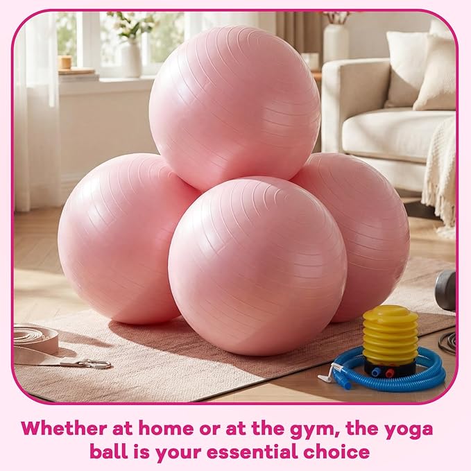 Leyndo 4 Pcs 26 Inch Yoga Exercise Ball Pilates Pregnancy Birthing Fitness Ball with Quick Pump Anti Burst for Improved Posture, Balance, Yoga, Pilates, Training
