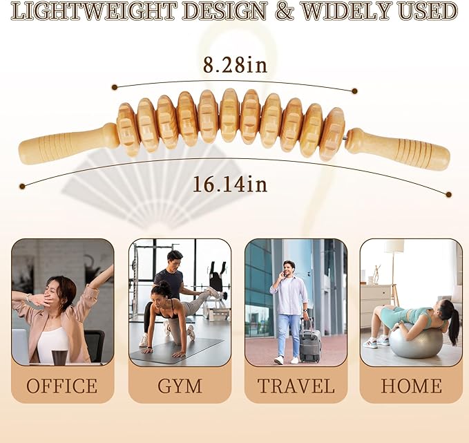 Liitrton Wood Therapy Fasci Massage Tools, Curved Wooden Massage Roller Cellulite Reduction and Muscle Tension (White-Curved)