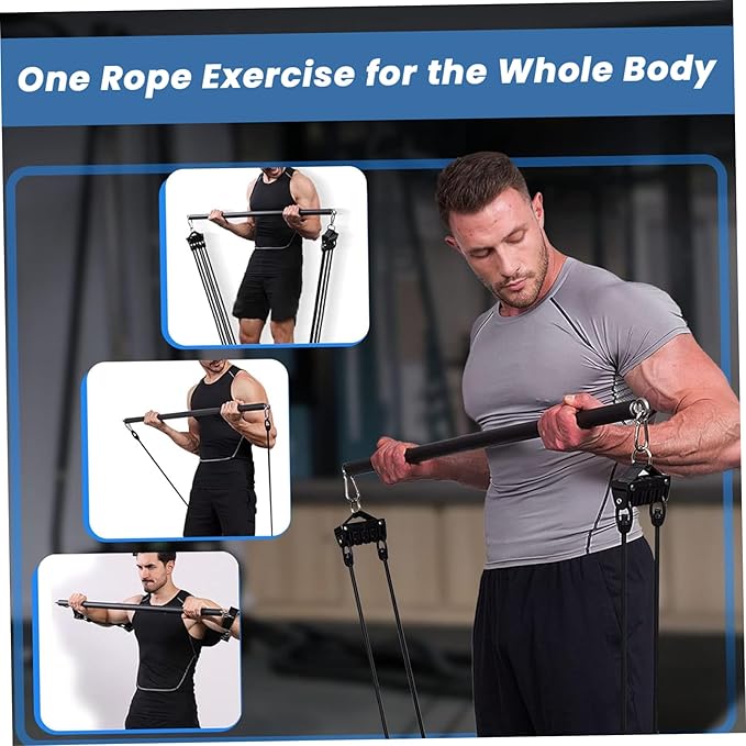 Pilates Bar, Detachable 3 Section 39 Inch Pilates Stick, Black Spreader Bar with 360° Swivel Loop End, Equipment for Home Exercise, Gym, Sports