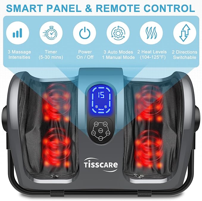 TISSCARE Shiatsu Foot Massager with Heat, FSA Eligible HSA Foot Massager for Plantar Fasciitis, Neuropathy, Circulation and Pain Relief, Massage Feet at Home/Office, Gift for Men and Women