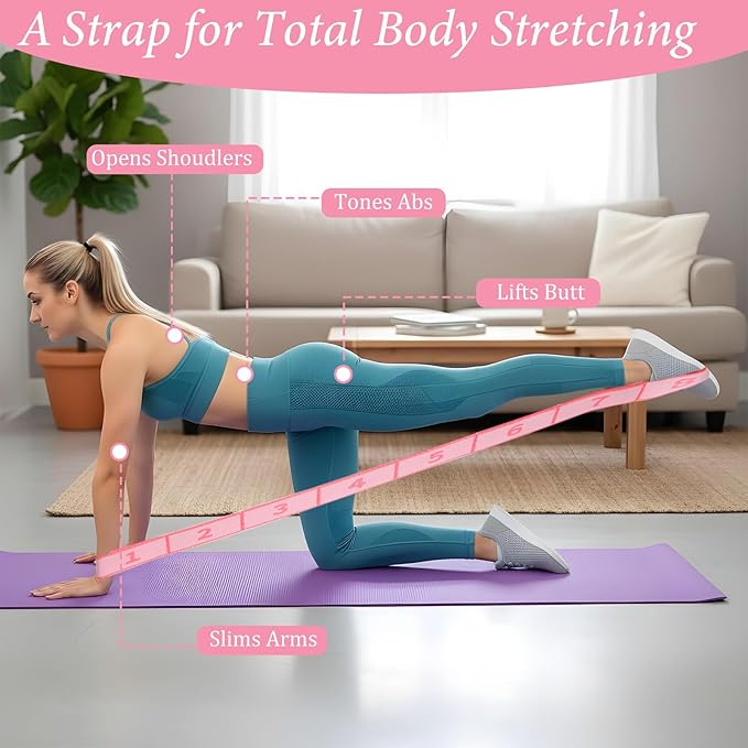 2PCS Elastic Yoga Stretching Strap with Loops, Stretch Strap for Dance, Gymnastics Stretching Ballet Dance Bands, Adjustable Stretching-Bands, Multi-Loop Exercise Bands for Pilates, Latin and Yoga