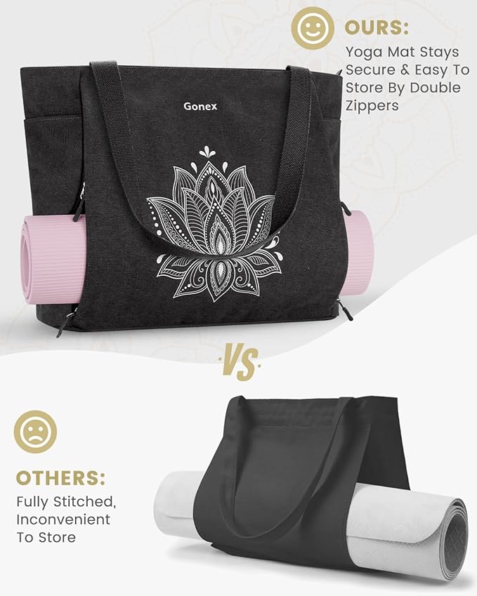 Gonex Yoga Mat Bag, Large Tote Bag with Multi Pockets for Women Men, Canvas Mat Carrier, Full Zipper Easy Access for Pilates Gym Travel