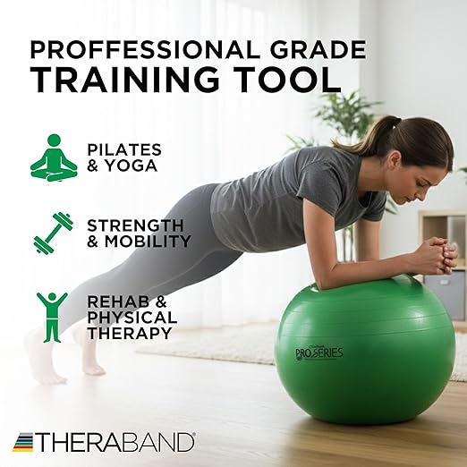 THERABAND Pro Series Exercise Ball, 26" Green Stability Trainer for 5'7"–6'1" Users, Anti-Burst Yoga & Pilates Ball, Balance & Core Trainer, For Athletes Fitness at Gym & Home