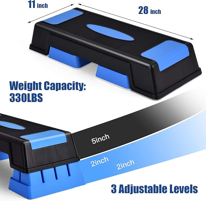 GYMAX Exercise Step Platform, 30” Aerobic Stepper with Risers, 5”-7”-9” Height Adjustable Non-slip Training Stepper for Home Gym Fitness
