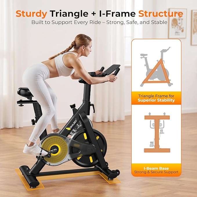 OWLSKY Exercise Bike with APP, Stationary Bike for Home, 300 lbs Capacity Quiet Indoor Cycling Bike Gym Cardio Workout, Adjustable Seat & Tablet Holder