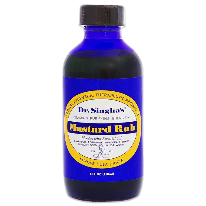Dr. Singha's Mustard Rub, Therapeutic Body Massage Oil - with Best Essential Oils for Sore Muscles and Stiff Muscle Relief (4 Ounce)