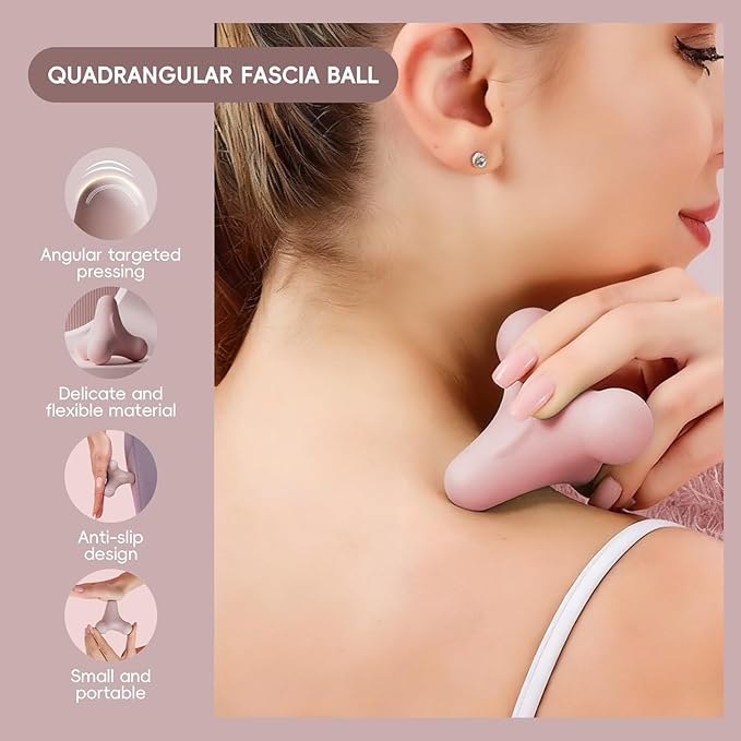 4-Node Quadrangular Fascia Massage Ball - Portable Trigger Point Therapy Tool for Muscle Relief, Myofascial Release & Facial Tension (Pink)