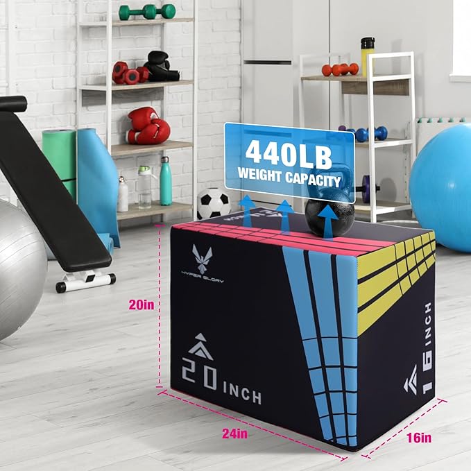 Modern-Depo 3 in 1 Plyometric Jump Box with High Density Foam | Fitness Plyo Box Jumps Height Adjustable 30/24/20, 24/20/16, 20/16/14, 1614/12 Inch for Home Gym, 440lb Weight Capacity