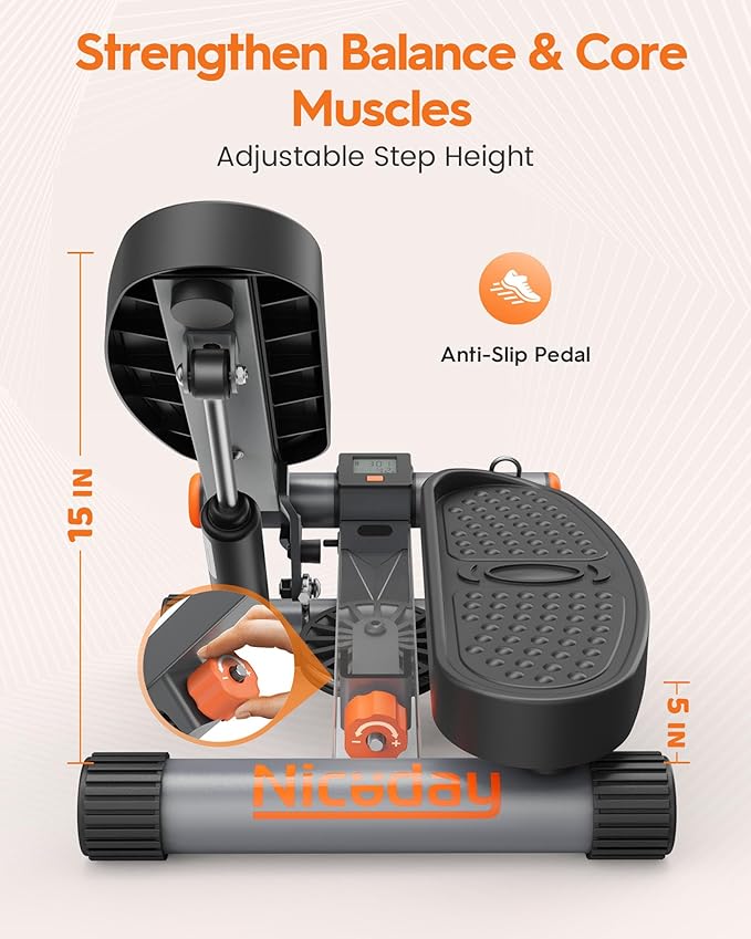 Niceday Mini Steppers for Exercise at Home, Stepper with Resistance Bands, Stepper with 300LBS Loading Capacity, Hydraulic Fitness Stepper with LCD Monitor Black