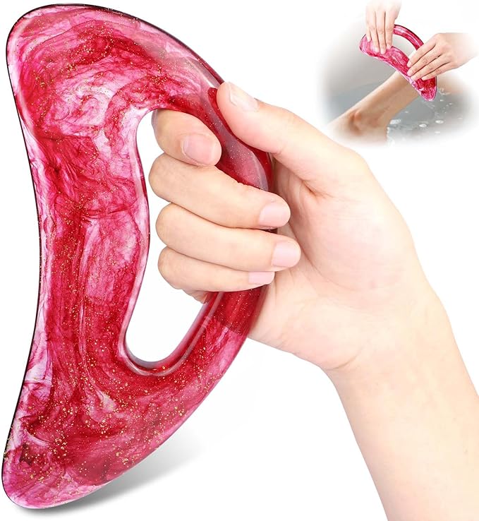 Body Gua Sha Tool Deep Tissue Massager for Back Pain & Full Body, Large Resin Lymphatic Drainage Scraping Board for Cellulite Removal, Ergonomic Hollow Grip, Face & Leg Massage Kit(Red)