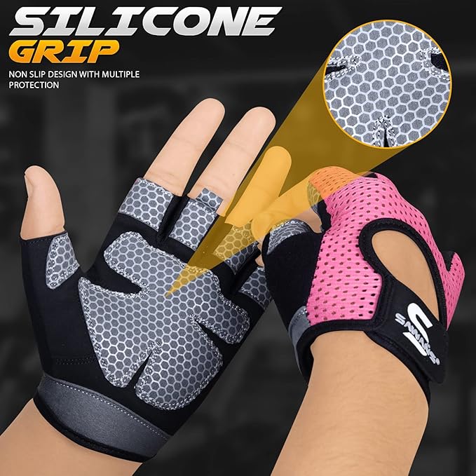 SAWANS Workout Gloves for Men and Women Weight Lifting Gloves Gym Fitness Exercise Cycling Pull ups Microfiber Lightweight Breathable Non-Slip Silicone Padded Palm Grip Protection