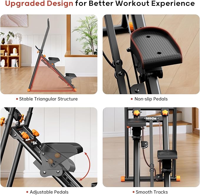 Stair Stepper for Home Gym, Vertical Stair Climber Machine for Full-Body Workout, Compact & Foldable Cardio Stepper with Adjustable Handlebar & Pedals, Extended Step Range