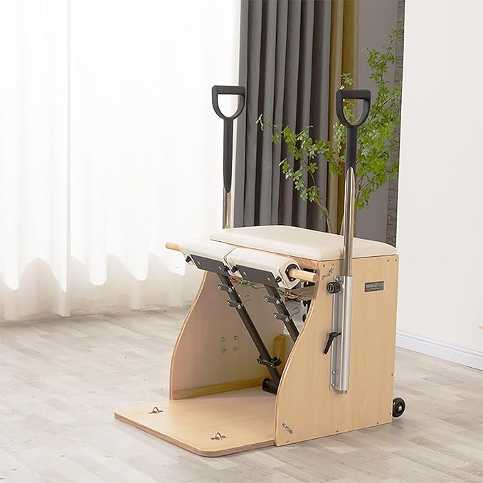 Yoga Pilates Fitness Trainer, Pilates Split-Pedal Stability Chair with Handles, Pilates Reformer Machine for Home, Maple Stability Pilates Pro Chair Equipment(White)