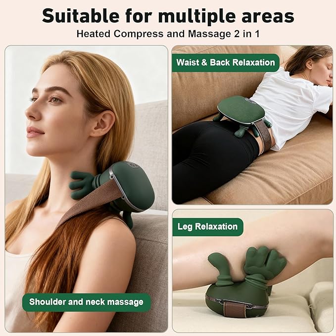Neck Massager with Heat - Deep Tissue Shiatsu Electric Neck and Shoulder Massager with Fingers, 4D Kneading Design for foot back body, Cordless Masajeador De Espalda Y Cuello, Portable for Travel
