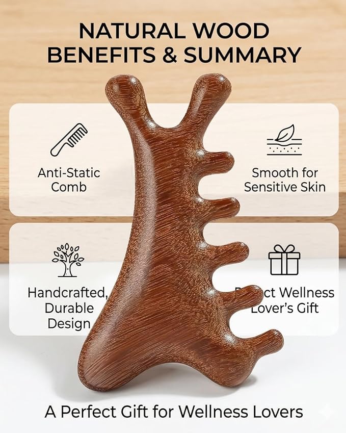 Tinuos 4-in-1 Wooden Scalp Massager Comb – Hair Growth Head Massager, Gua Sha Tool for Face & Body, Natural Wood Hair Scalp Massager for Stress Relief & Circulation