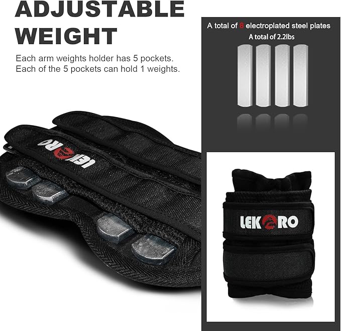 Ankle Weights Wrist Weights for Men Women, 1 Pair Adjustable Removable Steel Weighted Plates Arm Leg Weights for Walking Running Pilates, Fitness Weights