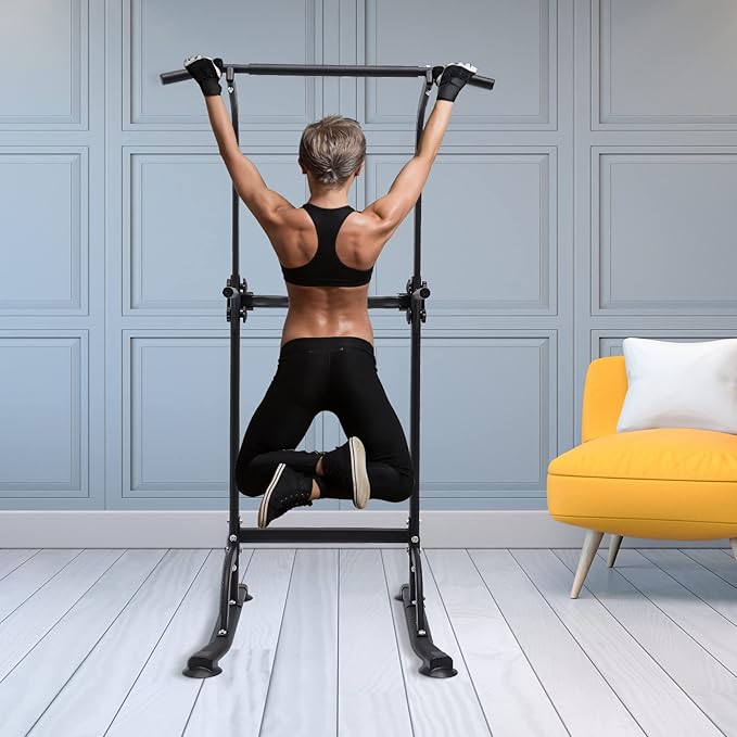 Parallel Bars Power Tower Adjustable Dip Station Pull Up Bar Push Up for Home Gym Strength Training Body Building Workout Equipment Standing Pull Up Pillar Impregnation Station, Black