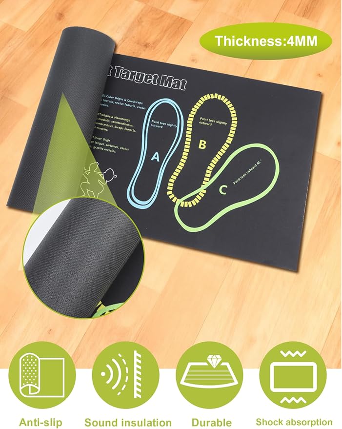 Squat Mat with Foot Position,Large Squat Target Pad 30'' X 13.8'',4mm Thickness Squat Mat Foot Positioning, Exercise Mat for Squats, Leg and Abdominal Workouts