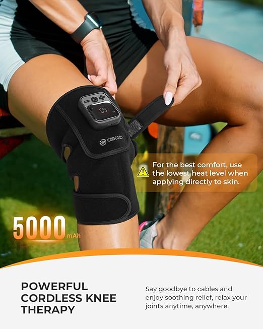 CooCoCo Knee Massager with Heat and Red Light, Cordless Knee Heating Pad, Heated Knee Brace for Men Women, Vibration Modes, 660nm & 850nm