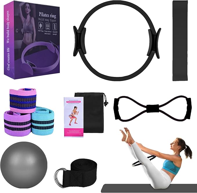 Pilates Essentials Kit for Women, 2025 New Better Me Pilates Kit, Pilates Rings Booty Bands, Yoga Sets for Women, Hip Exercise Band Yoga Ball 25cm Figure 8 Resistance Band