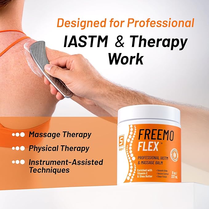 Freemo Flex Professional Massage Cream for IASTM, Massage Therapy & Physical Therapy – Controlled Glide Emollient Balm for Tools & Hands – with Vitamin E & Shea Butter – 8 oz