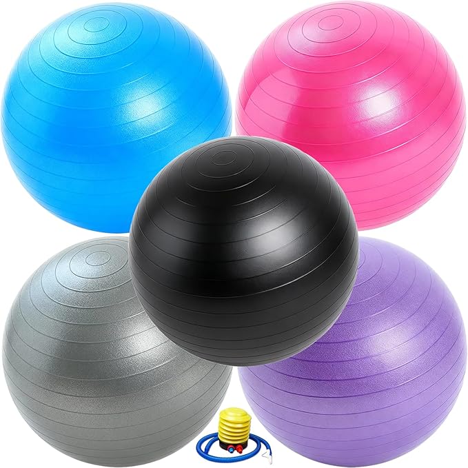5 Pcs 26 Inch Anti-Burst Yoga Exercise Ball, Anti-Slip Heavy Duty Gym Ball for Fitness, Core, Balance, Prenatal Workout, Office Chair with Quick Pump