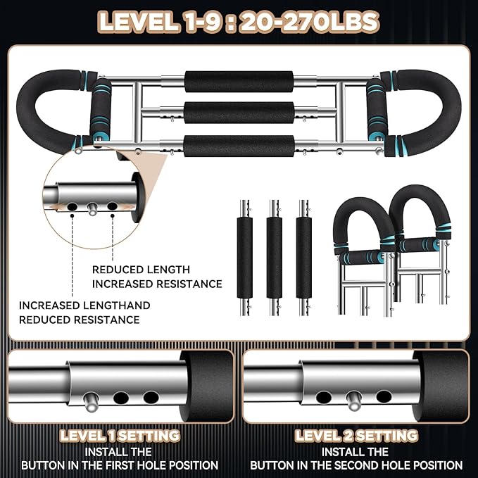 Twister Arm Trainer, 9-Level Adjustable/Non-Adjustable (20-270/20-160Lbs), Non-Foldable/Foldable, with Adjustment Tool & Mechanical Counting Grip, Home Gym Exerciser for Men Women