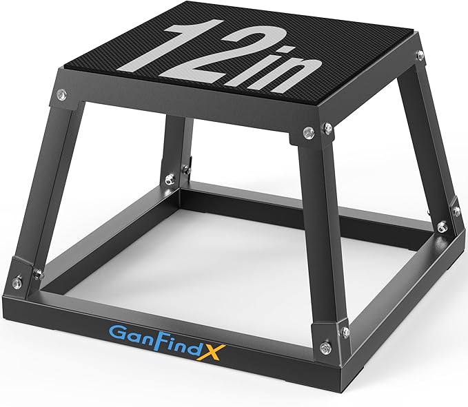 GanFindX Plyometric Jump Box Set, 12/18/24 Inch Steel Plyo Box, Heavy Duty Plyometric Platform with Anti Slip Surface, Fitness Exercise Step Up Box for Home Gym Training, Agility and Strength Conditioning