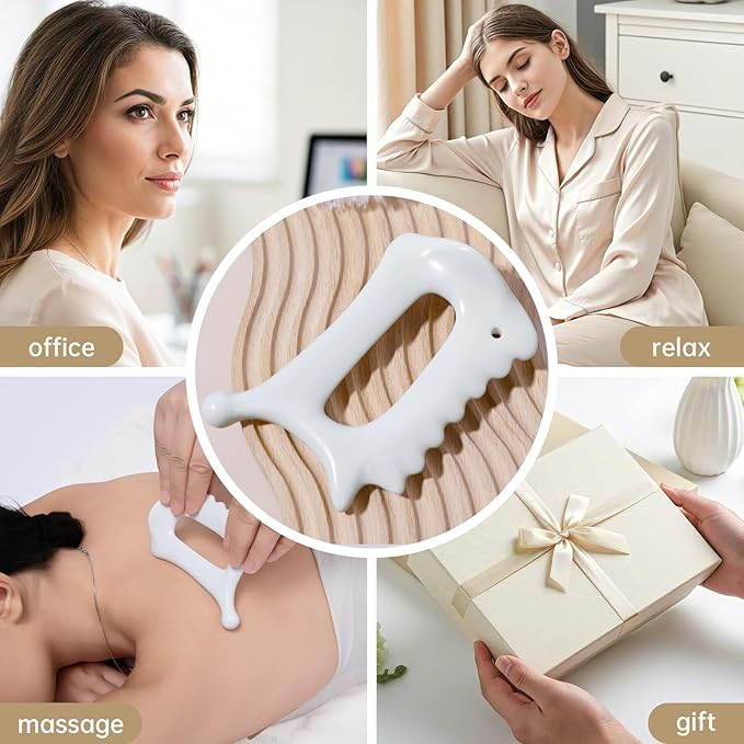 Body Gua Sha Tool,6-in-1 Gua Sha Facial Tools for Lymphatic Drainage,Ceramic Body Guasha Massager Tool for Stress Relief,Trigger Point Tool for Fascia Massage, Korean 괄사 Guasha Tool for Women Gifts