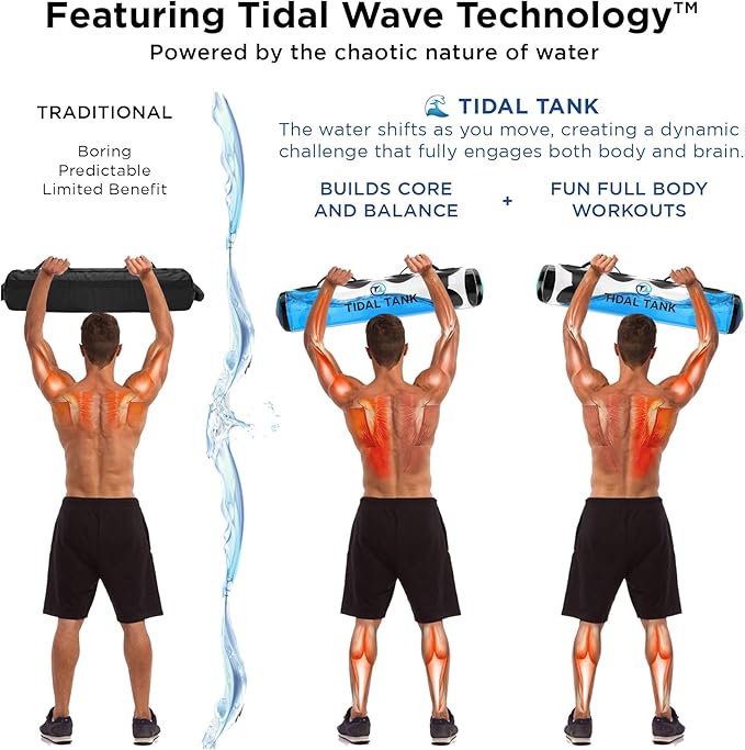 Tidal Tank Tube - The Original Aqua Bag - Water Weight Bag up to 79 lbs - Adjustable Workout Sand Bags Weights Alternative - Portable Sandbag Fitness Equipment Set, Home Exercise Gym - Including App