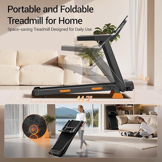 14% Treadmills for Home with Handle, 3 in 1 Portable Treadmill with Incline, Foldable Treadmill with Three Screen, 12 Preset Programs, 400LBS