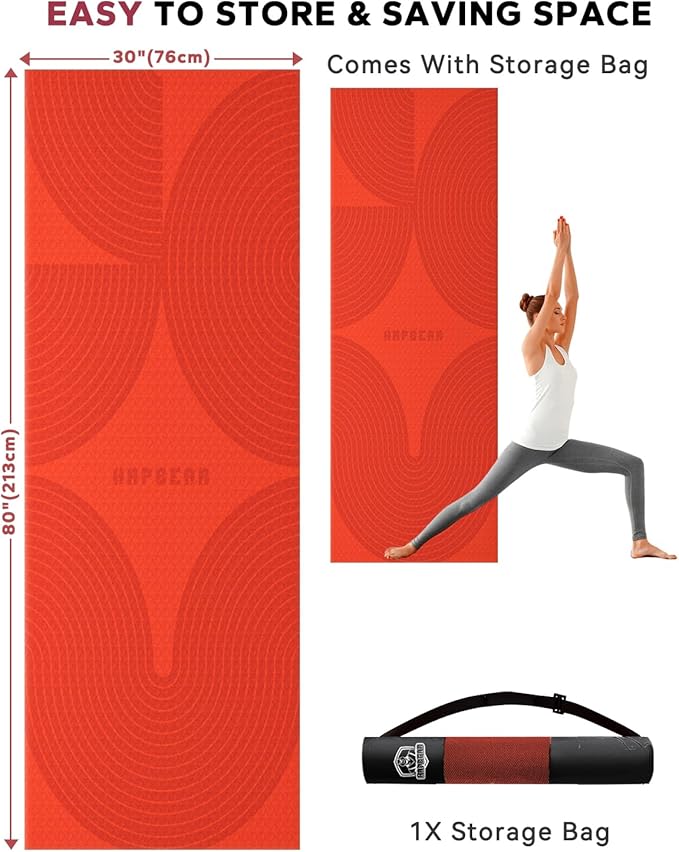 HAPBEAR Extra Large Yoga Mat (84''×30'') - 1/3'' Thick Double-Sided PVC Non-Slip Exercise Mat with High Rebound Cushioning, Dual-Side Usable for Home Gym, Yoga, Pilates & Workouts -Orange