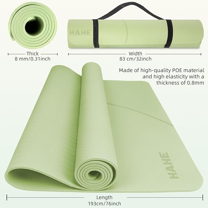 Large Yoga Mat Thick, 76"x32"x0.31"Wide POE Exercise Mat with Non-Slip Surface & Carry Strap, Anti-Tear Workout Mat for Yoga, Pilates, Fitness